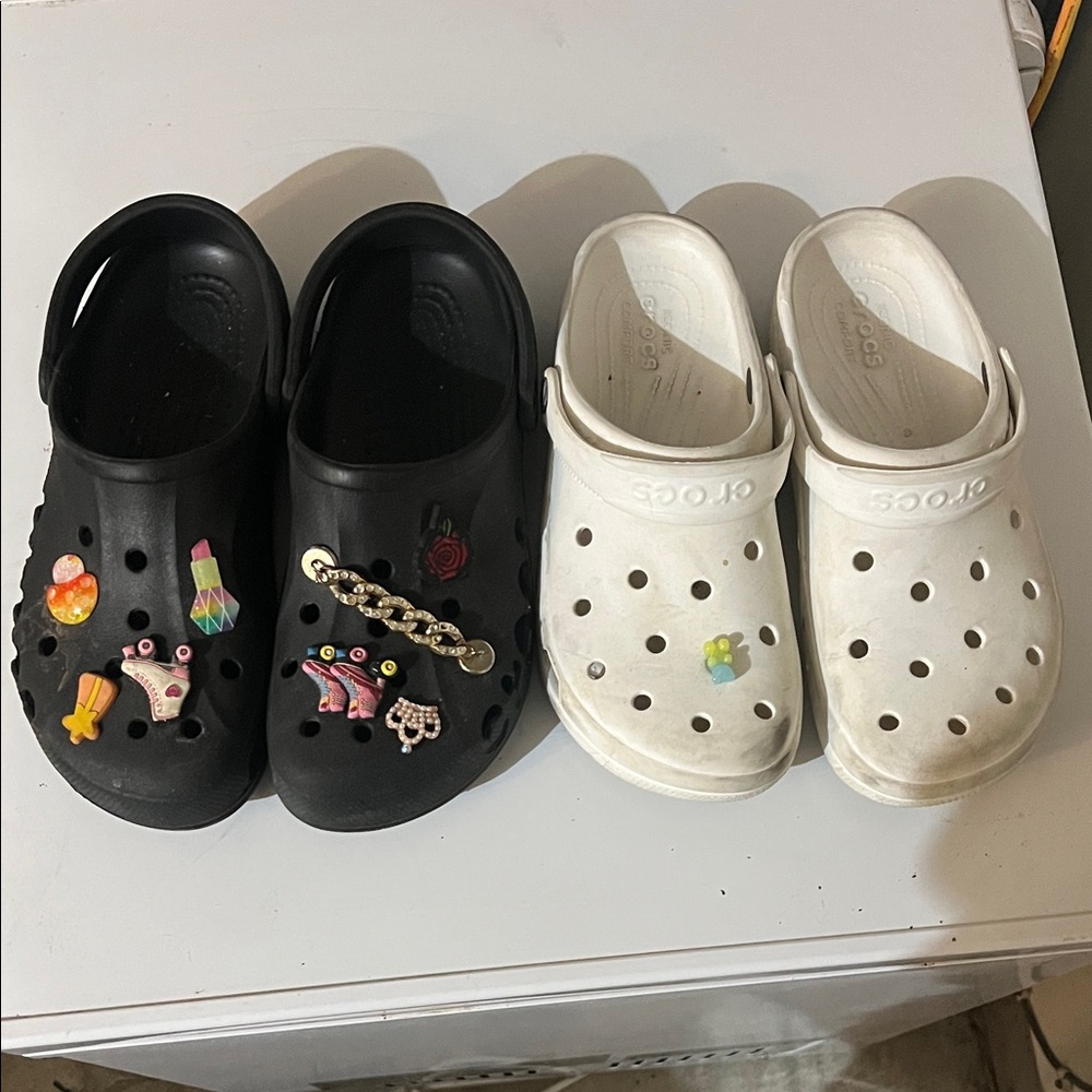 CROCS with Fun Charm Clogs - Black and White